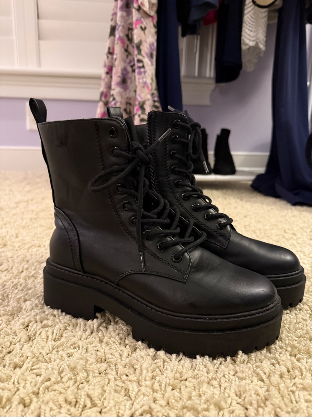 Black Platform Lace-Up Combat Boots